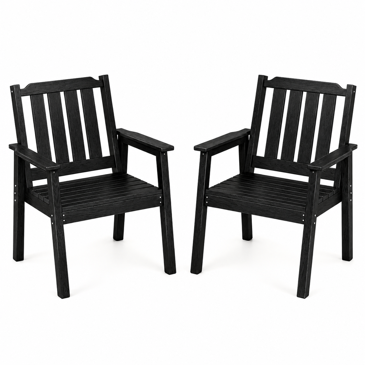 Garvee HDPE Patio Dining Chairs Set of 2, 650 lbs All-Weather Outdoor Armchairs with Wide Seat & Armrests, Black