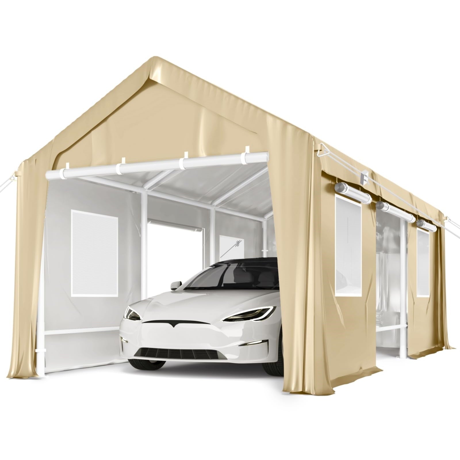 Garvee Carports 10x20 Portable 180g PE Canopy Windproof Reinforced Khaki Truck Boat Outdoor Shed