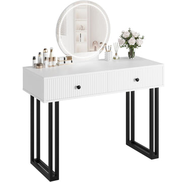 Garvee Vanity Desk with Mirror and Lights, Makeup Vanity with 2 Drawers, Large 40” Vanity Table for Bedroom Living Room, White
