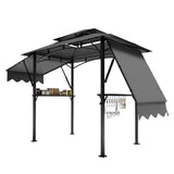 Garvee Grill Gazebo,5x8ft Double Layer BBQ Gazebo, Outdoor BBQ Waterproof Patio Canopy Tent Extra Shadow with Double Sided Awning,Two Side Frames (Gray) - Grey