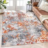 Garvee Large Area Rug Orange Multi 9x12 Boho Chic Abstract Watercolor Design Rug Washable Rug Low Pile Thin Rug Non Slip Soft Rug Contemporary Accent Carpet for Dining Room - Orange Multi