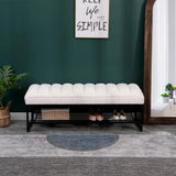 Garvee Sherpa Upholstered Bench with Shoe Rack Modern Ottoman for Living Room Entryway Bedroom White