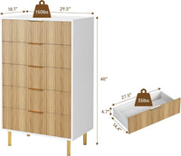 Garvee 5 Drawers Dresser for Bedroom, Fluted Dresser Chest of Drawers with Handle, Wood Modern Dressers for Closet, Bedroom Furniture Storage Organizer for Living Room, Hallway