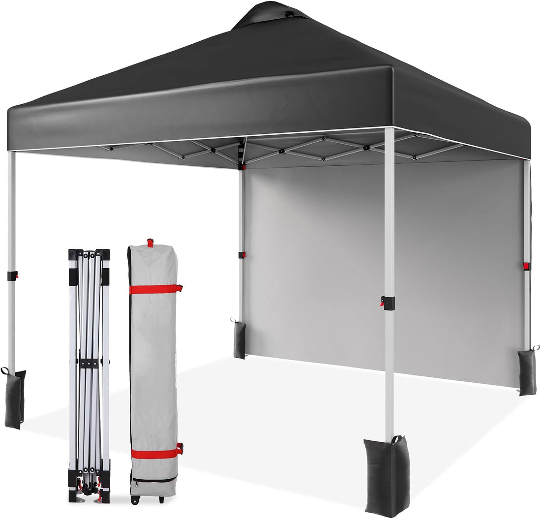 10x10 Pop-up Canopy，Patio Tent，Patented One Push Tent for Outdoor Events Commercial Instant Canopies，Canopy Wind Tunnel Design，with Wheeled Bag,Canopy Sandbags x4,Tent Stakesx8,Black
