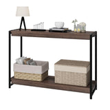 Garvee Brown Console Table 40" Entryway Table with Storage, Slatted Style 2-Tier Shelf, MDF & Metal Frame, Farmhouse Rustic, Living Room, Hallway, Easy Assembly - Dark Walnut