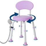 Garvee 360° Swivel Shower Chair with Backrest, Non-Slip Bathtub Chair, Height Adjustable Bath Seat for Elderly, Seniors and Disabled, Compact Shower Bench for Inside Tub or Shower, Purple - Purple