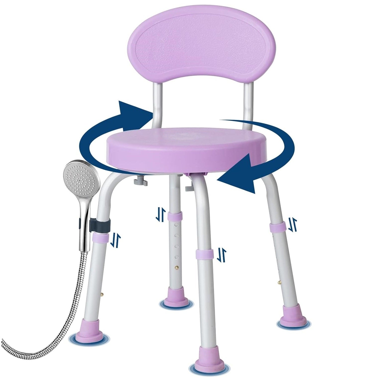 Garvee 360° Swivel Shower Chair with Backrest, Non-Slip Bathtub Chair, Height Adjustable Bath Seat for Elderly, Seniors and Disabled, Compact Shower Bench for Inside Tub or Shower, Purple