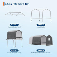 Garvee 6x8FT Outdoor Portable Storage Shed with 2 Roll-Up Doors, Vents, Heavy-Duty 240G Waterproof PE Tarp, UV-Resistant, Galvanized Steel Frame, for Motorcycle & Garden Tools