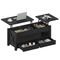 Garvee Coffee Table, 47.2" Lift Top Coffee Table with 2 Storage Drawers and Hidden Compartment, X Wood Farmhouse Support, Retro Center Table with Lift Tabletop for Living Room, Black