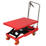 Garvee Hydraulic Lift Truck, 500 Lb Capacity 28.5 Inch Lift Height, Manual Single Scissors Lift Platform, 4 Wheels and Non-Slip Pad, Hydraulic Scissors Truck for Material Handling, Red - Red