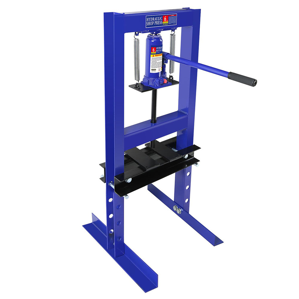 Garvee 6-Ton Hydraulic H-Frame Shop Press - 4-Hole Adjustable Height Table with Movable Plates for Garage and Professional Use, Blue