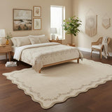 Garvee 6x9 Scalloped Area Rug Brown Washable Non Slip Floral Print for Living Room Bedroom - Jute
