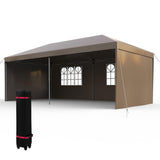 Garvee Graveelife 10x20 Pop Up Canopy Tent, Portable Outdoor Canopy with 4 Sidewalls, Wheeled Bag, Easy Set-Up Waterproof Outdoor Party Gazebo, Instant Tent for Wedding Backyard Garden Event - Khaki