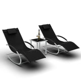 Garvee Outdoor Sunbathing Lounge Chair Set of 3, Patio Recliner with Armrest & Side Table, Durable Pool Chaise for Beach, Deck, Balcony, All-Weather Tanning Chairs - Black