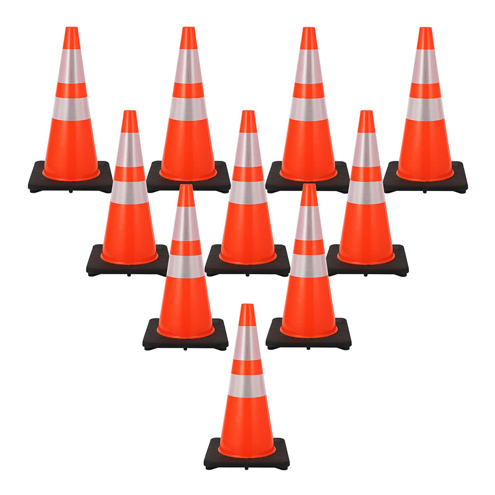 Garvee 10 Pack of 28 Inch Safety Traffic Cones - Orange PVC Cones with Reflective Collars for High Visibility; Safety Cones Great for Parking Lots, Driveways, Construction, and Traffic Management