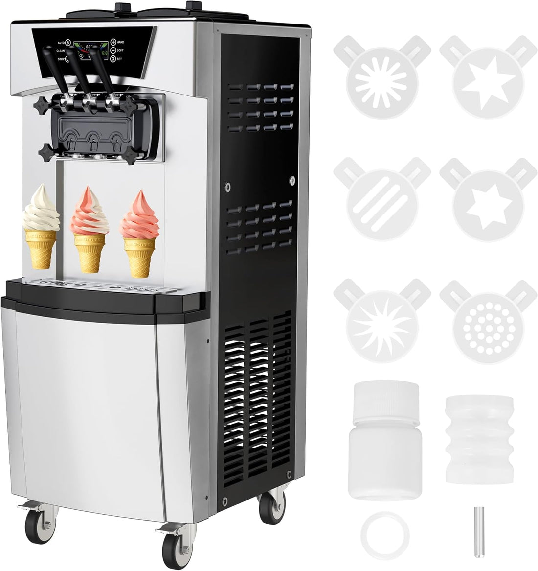 Garvee 2200W Commercial Soft Serve Ice Cream Machine - 8Gal/H High Output, 3-Flavor Mix & Auto-Clean for Cafes, Food Trucks, Snack Bars (LCD Display, 65dB Quiet)