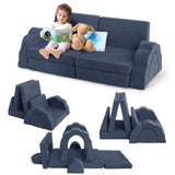 Garvee 11pcs Modular Kids Play Couch, Children Sectional Sofa Floor Toddler Couch for Kids Creative Play, Convertible Foam Floor Sofa for Playroom Bedroom, Dark Blue - Dark Blue
