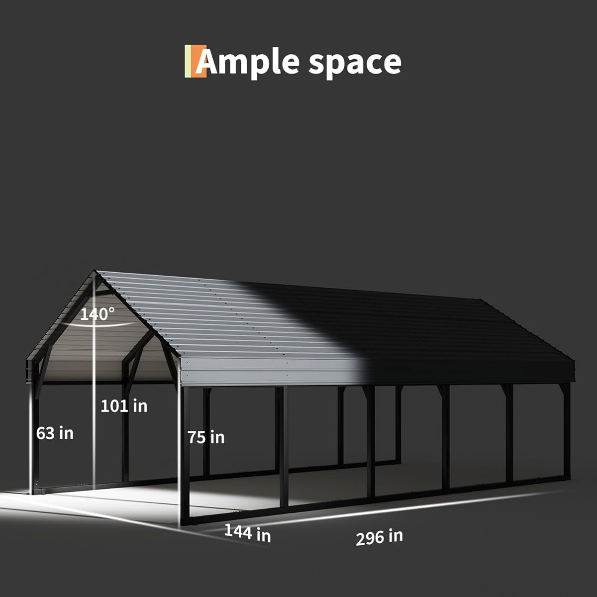 Garvee 12x25 FT Metal Carport Oversized Reinforced Frame Steel Roof Rust-Resistant Triple Coated All-Weather Shelter for Trucks Boats Tractors