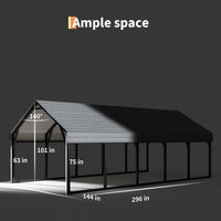 Garvee 12x25 FT Metal Carport Oversized Reinforced Frame Steel Roof Rust-Resistant Triple Coated All-Weather Shelter for Trucks Boats Tractors