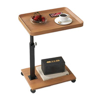 Garvee Modern C Shaped Tables Adjustable Height, 360° Swivel Lift Top Bed End Tables with Wheels, Small Side Table for Couch Living Room, Bedroom(Wood Color)