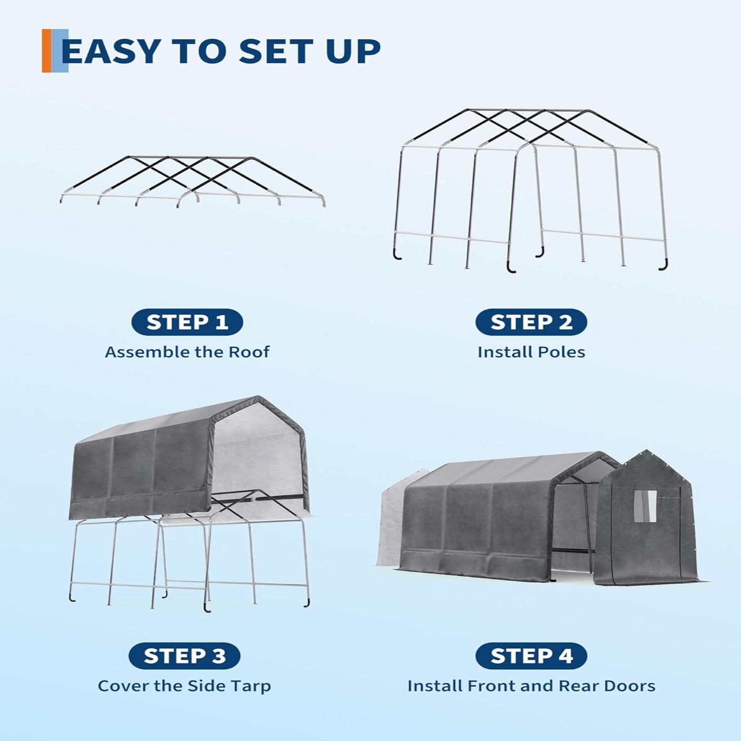 Garvee Outdoor Portable Storage Shed Gray 10'x15' Waterproof PE Tarp Rust-Resistant Steel Frame Roll-Up Doors Ventilated Bike Tool Storage