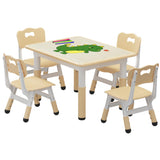 Garvee Rectangular Kids Table and Chair Set, 80 x 60CM, Height Adjustable Toddler Table and 4 Chairs Set for Ages 2-10, Graffiti Desktop, Non-Slip Legs, Arts & Crafts Table, Children Activity Table for Daycare Classroom Home - Beige Color - Wood color