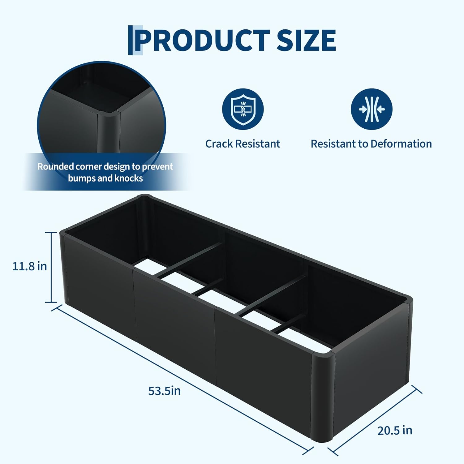 Garvee 53.5" × 20.5" × 11.8" Heavy Duty Rectangular Steel Raised Garden Bed Planter Box – Weather Resistant, Tool-Complimentary Assembly, Bottomless Design, Ideal for Patio, Balcony, Commercial Use,Without Bottom