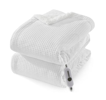 Garvee Electric Blanket Full Size, Waffle Heated Blankets with ETL Certified, Soft Flannel Heating Blanket, 4 Heating Levels, 10 Hours Auto Off, Machine Washable, white, 72"x84"