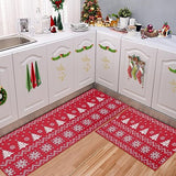 Garvee Washable Kitchen Mat Christmas Kitchen Runner Mat Sets Xmas Decorative Kitchen Mats Non Skid Boho Kitchen Floor Mats for Kitchen Laundry Sink Under Door, 17"x29"+17"x47" - Christmas Tree