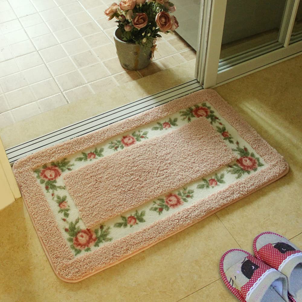 Non-Slip Pastoral Floor Mat Style Rose Pattern Non Slip Water Absorption Rectangle Carpet Floor Mat for Living Room Bedroom Kitchen 40×60cm