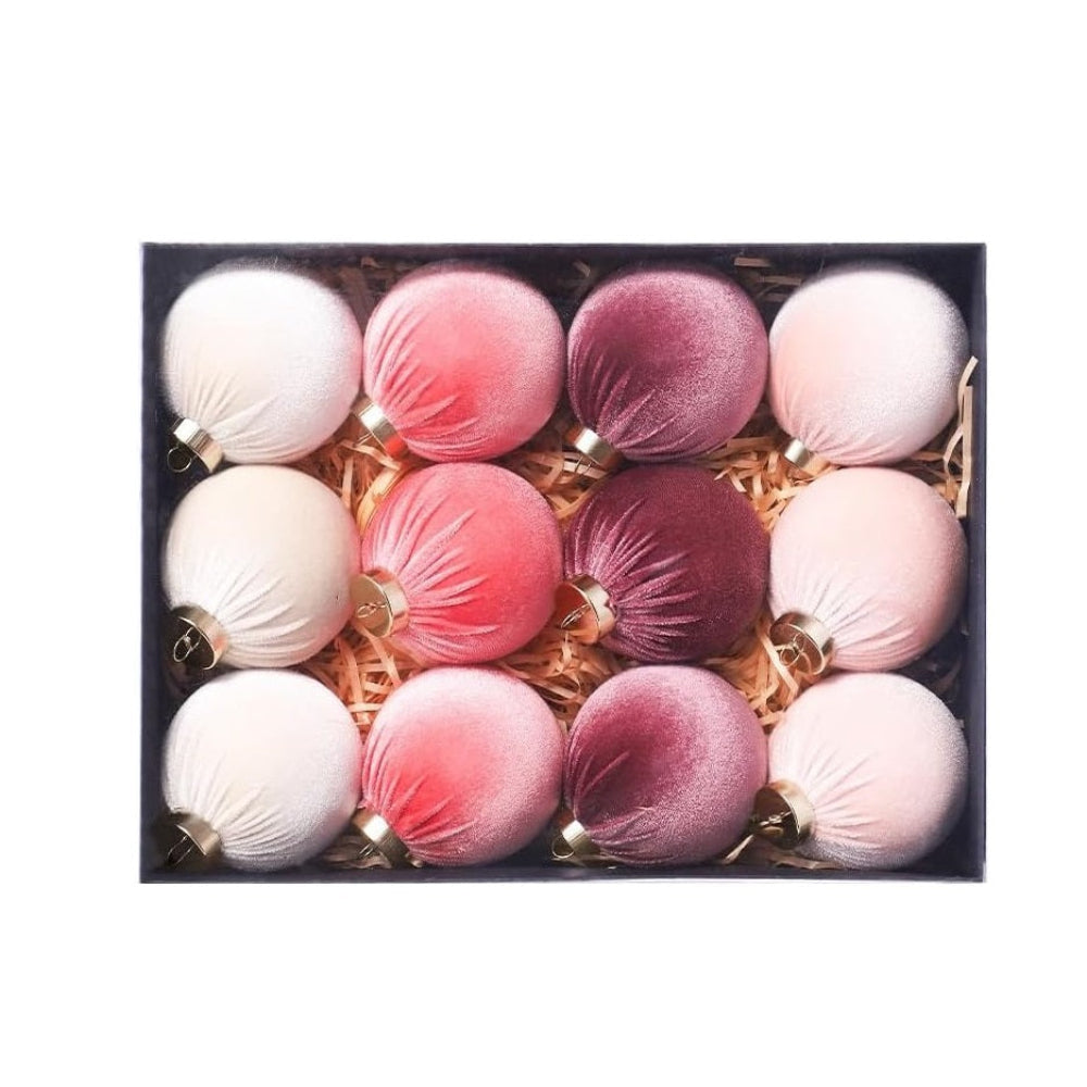 Garvee 3.15 Inch Christmas Ornaments 12-Pack Premium Fabric Velvet Shatterproof Elegant Holiday Tree Decor Festive Home Styling