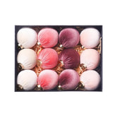 Garvee 3.15 Inch Christmas Ornaments 12-Pack Premium Fabric Velvet Shatterproof Elegant Holiday Tree Decor Festive Home Styling - Pink & White