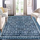 Garvee 6x9 Area Rug for Living Room Large Traditional Floral Washable Rugs for Bedroom Non-Slip Vintage Rug Stain Resistant Dining Room Rug Low-Pile Carpet Soft Vinatge Rug for Office Guest Room - Blue