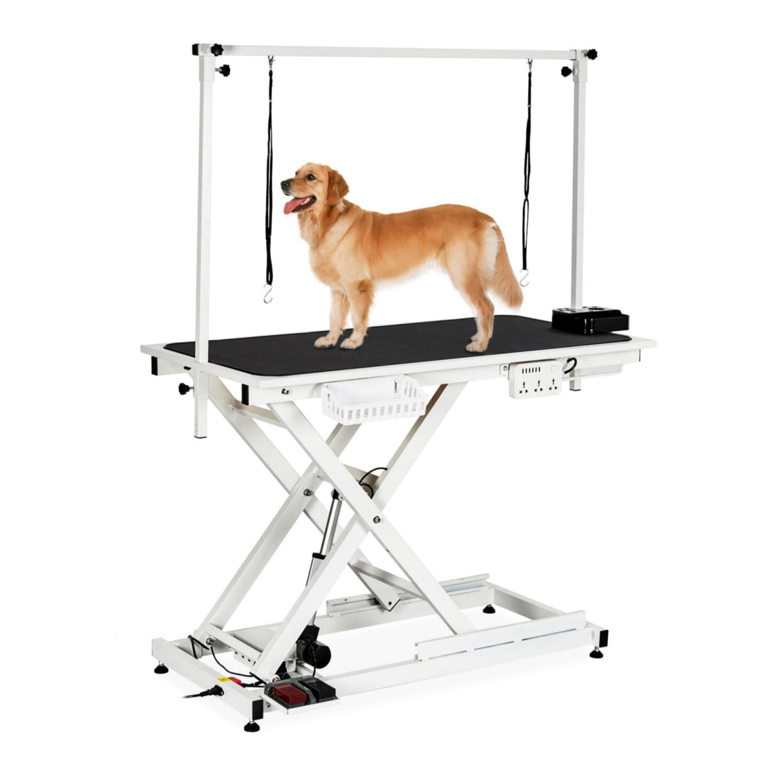 50 Inch Electric Dog Grooming Table, Heavy Duty, Height Adjustable Pet Grooming Table with Socket w/Leveling Wheels, Grooming Arm, Anti Slip Tabletop & Tool Organizer, for All Pets