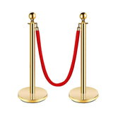 Garvee Stanchion Post with Velvet Rope, VIP Queue Pole Barrier, Gold, Red, 2-Pack, 5FT Length