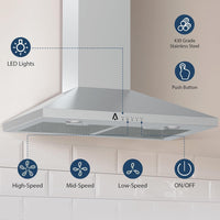 Curved Glass Range Hood 30 Inch 450 CFM 3 Speed Gesture Sensing &Touch Control, Timer, 2m Duct for Ductless/Ducted Convertible Stove Kitchen