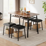 Garvee 5-Piece Dining Table Set, Dinner Table Set with 4 Upholstered Square Stools and Storage Rack, Modern Kitchen Table Set for 4, Dining Furniture for Small Space, Brown