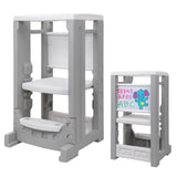 Garvee Toddler Standing Tower for Kitchen Counter & Sink, Kids Kitchen Step Stool Helper, Anti-tip Structure More Stable, with Dry Erase Board, Ages 18 Months to 5 Years (Grey) - Grey