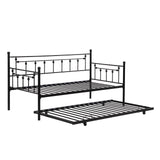 Garvee Convertible Modern Twin Size Metal Daybed Couch Pull Out Trundle Sofa Bed 2 in 1 for Bedroom Living Room Guest Room Office Black - Black