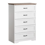 Garvee 5 Drawers Dresser for Bedroom, Chest of Drawers with Wide Metal Handle, Farmhouse Modern Wooden Dresser Storage Organizer for Bedroom, Living Room, Kids Room(White & Brown) - White & Brown