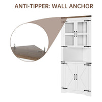 Garvee Farmhouse Corner Cabinet, Tall Corner Storage Cabinet with Barn Door & Adjustable Shelves, Bathroom Cabinet with Storage for Living Room, Kitchen, Bathroom, White