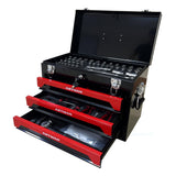 Garvee 3-Drawer Metal Toolbox With Ball-Bearing Drawer Slides Portable Tool Chest Organizer For Workshop Garage Steel Black Red - Black+Red