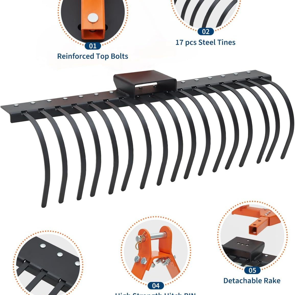 GARVEE landscape rake reinforced bolts and steel tines