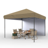 Garvee 10'x10' Pop-Up Canopy Tent - Portable Instant Gazebo with 1 Removable Sidewall, 4 Stakes & Ropes for Outdoor Events, Patio, Party, Camping, Khaki - Khaki