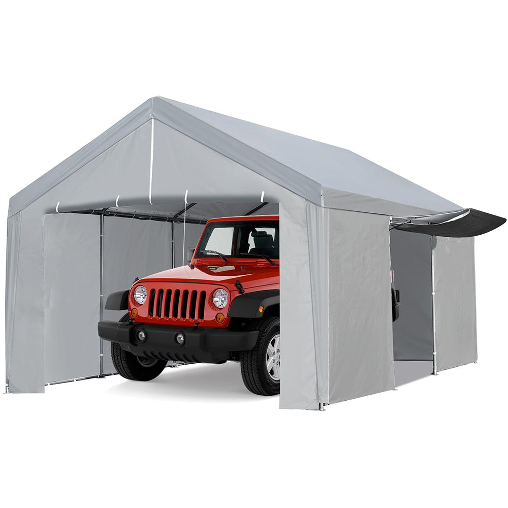 Garvee 10'x20' Heavy Duty Carport, Portable Garage Storage Shed with Removable Sidewalls & Doors for SUV, Boats, Trucks, Grey