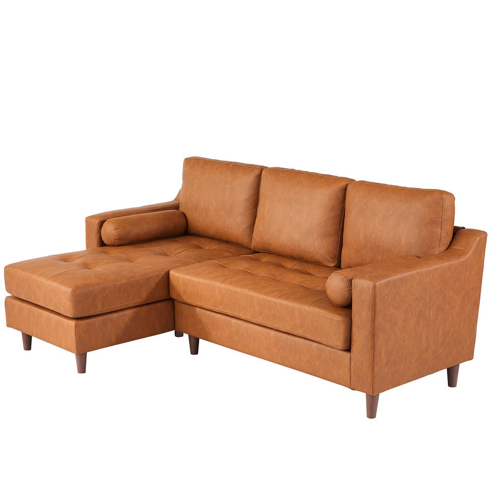 Garvee 88.9" L-Shape Sofa With Convertible Chaise, 3-Seats Leather Couch With Comfy Cushion, Sectional Leather Sofa, Modern Mid-Century Sofa, Lounge Sofa for Living Room Apart