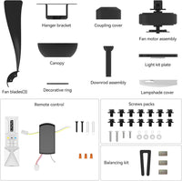 Garvee 52" Ceiling Fan with Light, Remote Control, 6-Speed, Quiet DC Motor, Dimmable 3CCT for Bedroom & Patio (Black)