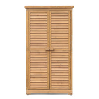 Garvee Outdoor Wooden Storage Cabinet - Waterproof Roof, Louvered Double Doors, Removable 3-Tier Shelves, Tool Organizer for Garden & Lawn Supplies