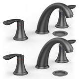 Garvee Black Bathroom Faucet, 3 Hole Bathroom Sink Faucet, with Pop up Drain and Cold Hot Water Lines - Matte Black