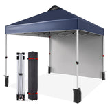 Garvee 10'x10' Pop-Up Canopy Outdoor Commercial Tent with 1 Sidewall, 4 Stakes, Ropes, Weight Bags & Wheel Bag, Navy Blue - Blue
